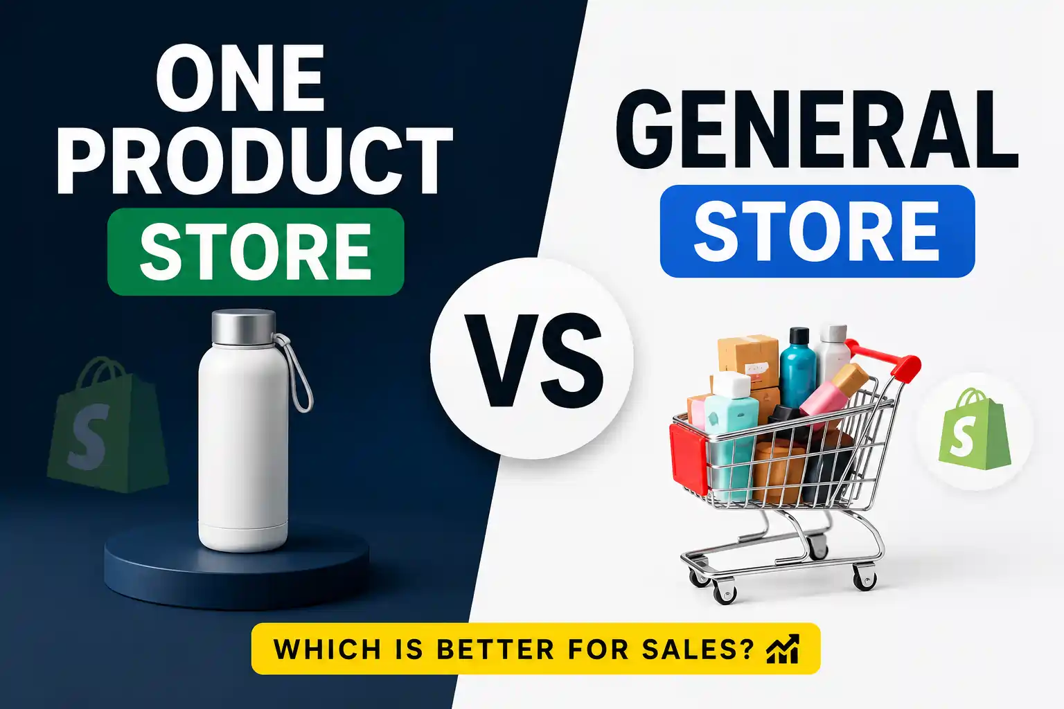 One Product Shopify Store vs General Store comparison showing which ecommerce model is better for sales and conversions in Shopify.