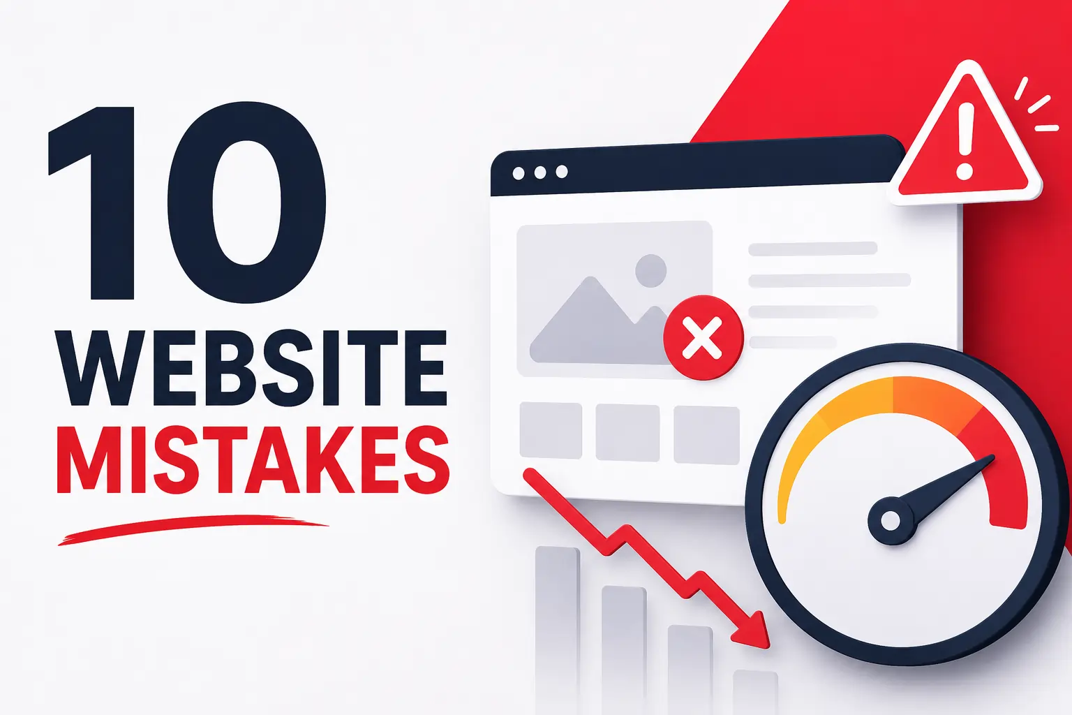 Website optimization mistakes driving customers away and reducing conversions with website performance graphics.