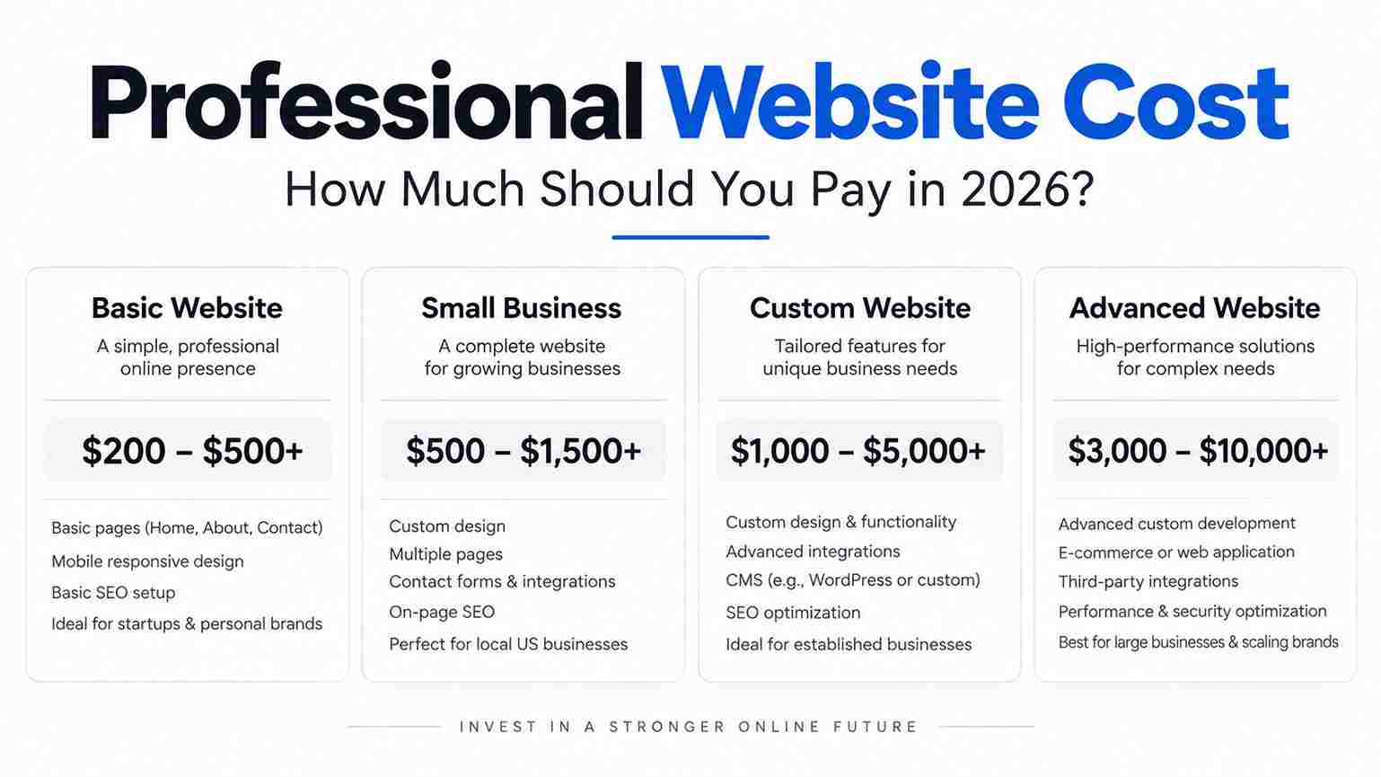 professional website development cost price table